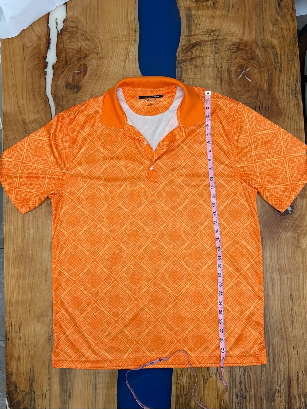 Greg Norman Play Dry Polo Large Orange Geometric Golf Shirt Mens - Picture 3 of 8